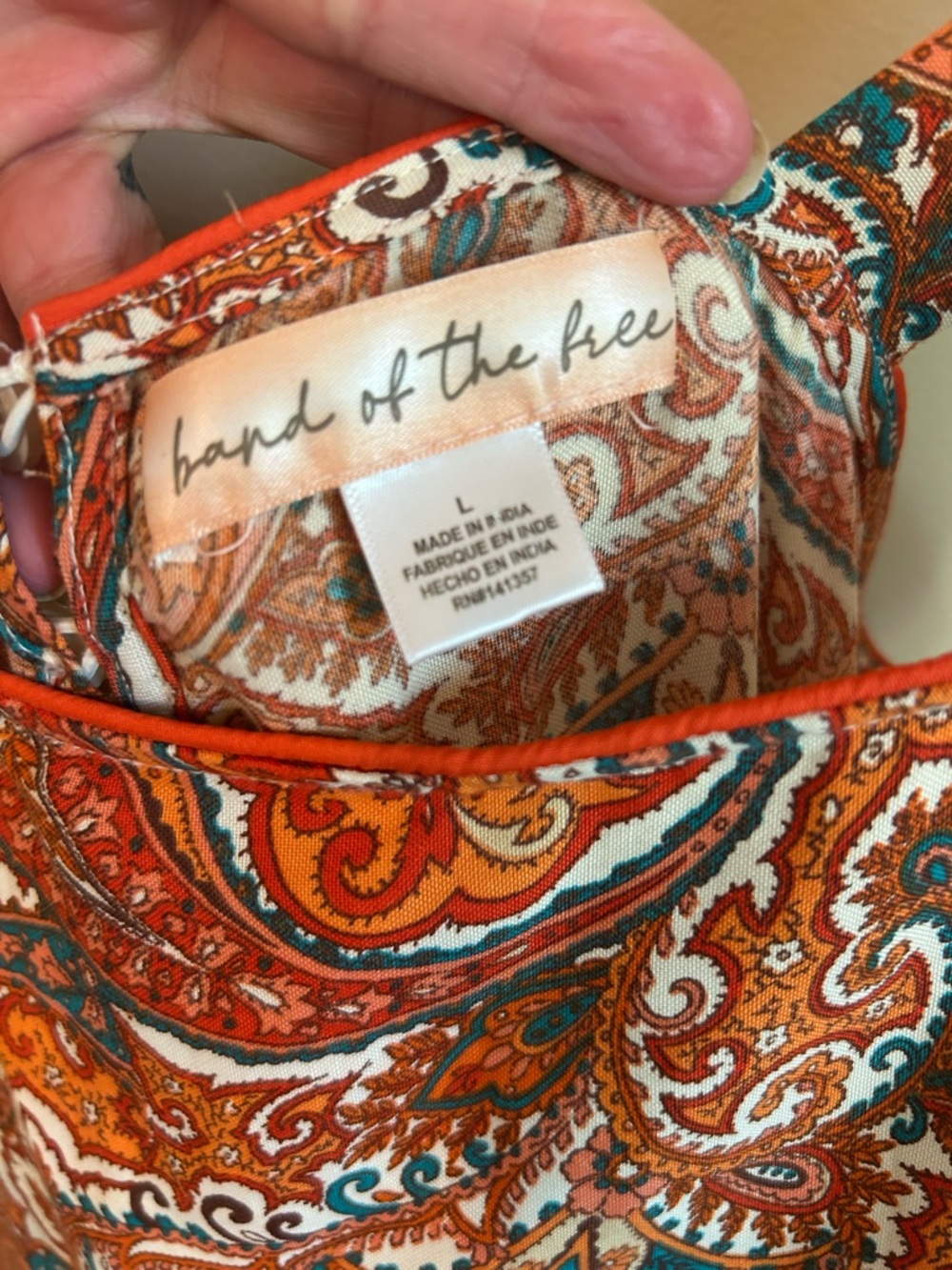 Band of the Free Boho Orange Paisley Tiered Maxi Dress Large - Picture 4 of 7